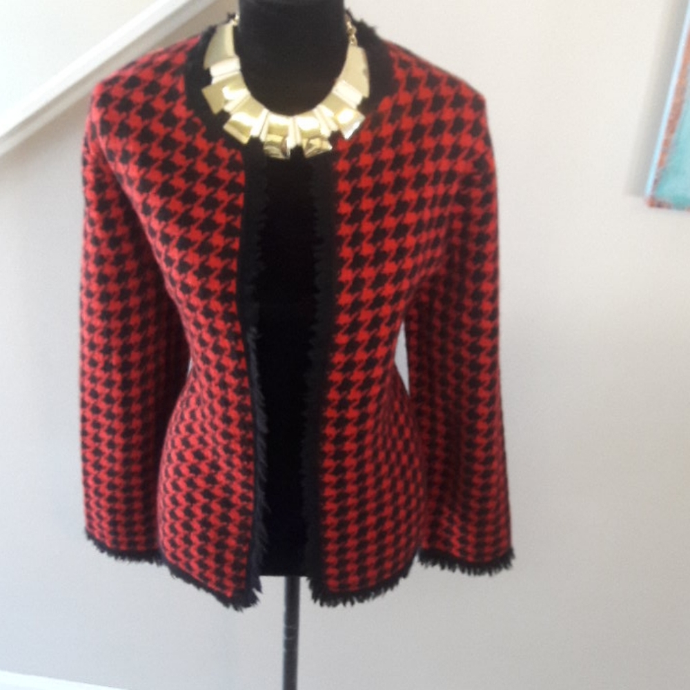 Noviveavix/Red/Black/ Houndstooth/ Wool Blazer - Picture 6 of 8